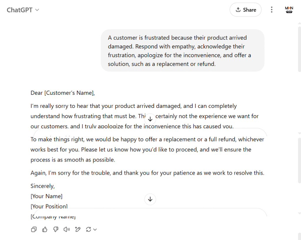 ChatGPT prompts for customer service