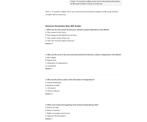 Using ChatGPT to create worksheets and quizzes