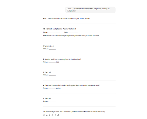 Using ChatGPT to create worksheets and quizzes
